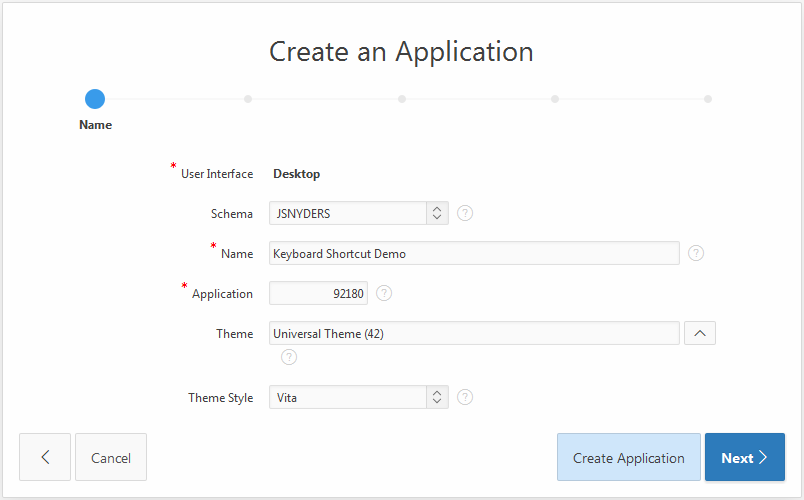 Create application step 1 Name